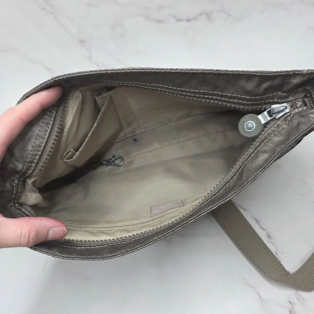 Kipling Angie Metallic Crossbody Bag Shimmer Gray Purse